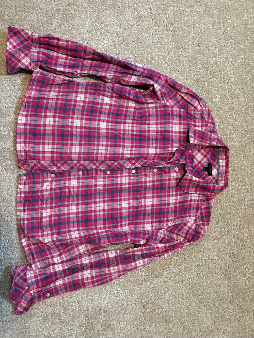 Talbots Pink Plaid Button-Down Shirt Womens Medium Cotton Fall Costal